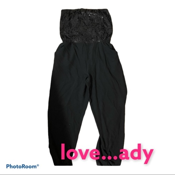 48 NWT love…ady black sequin top jumpsuit - Picture 1 of 10